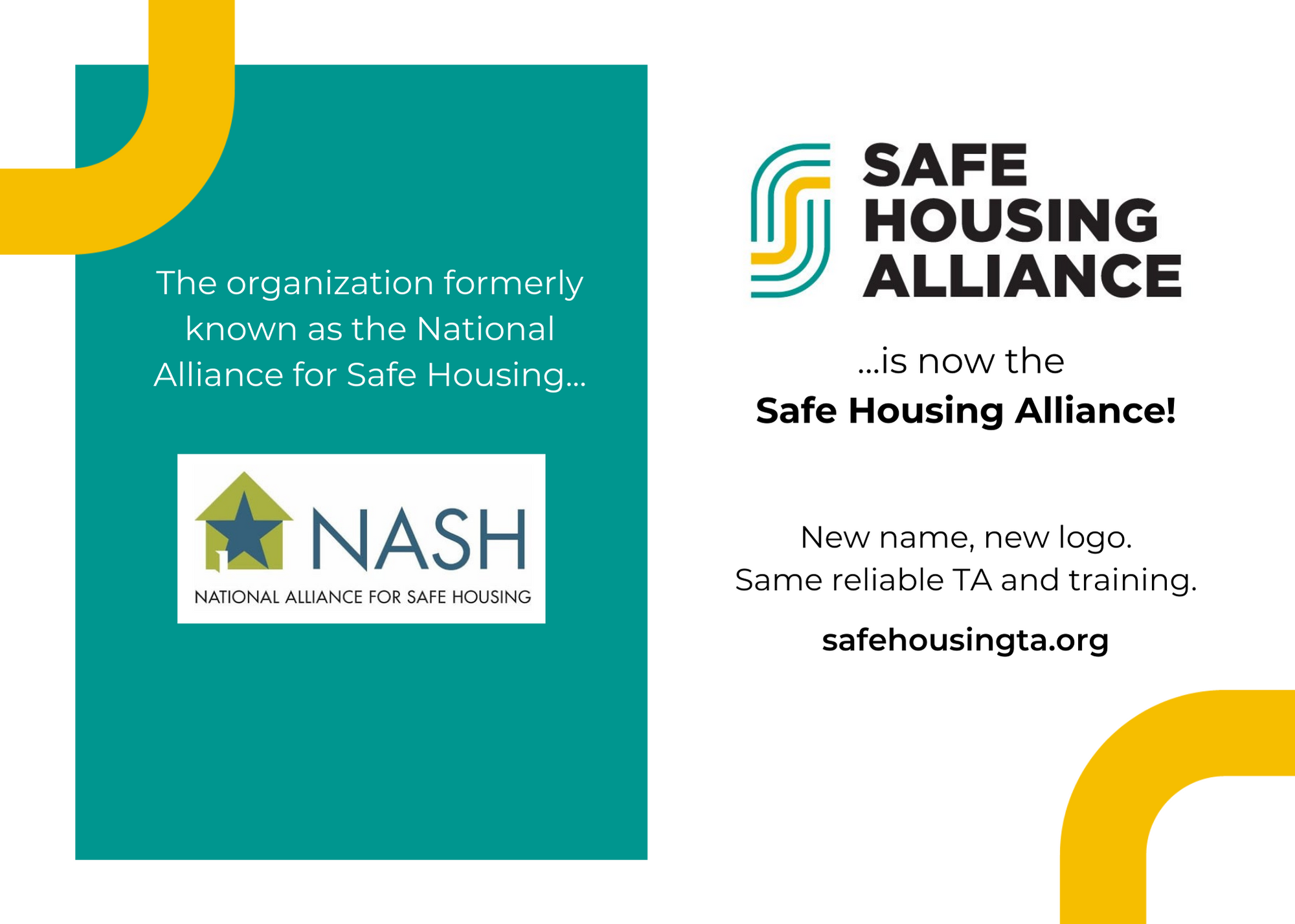 NASH is Safe Housing Alliance NASH is now SHA